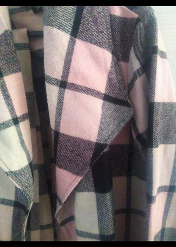 Pembe Ekose Desenli Uzun Kadın Kaban - Görsel 2