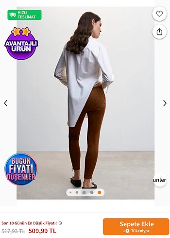 Mango Bej Deri Kadın Skinny Pantolon - Görsel 9