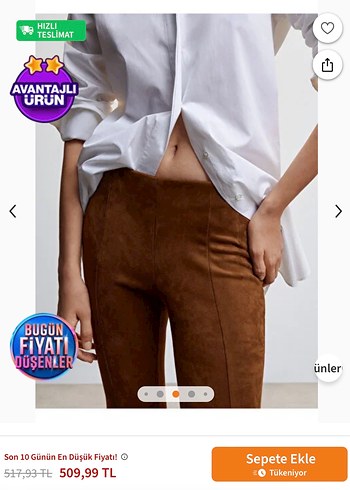 Mango Bej Deri Kadın Skinny Pantolon - Görsel 7