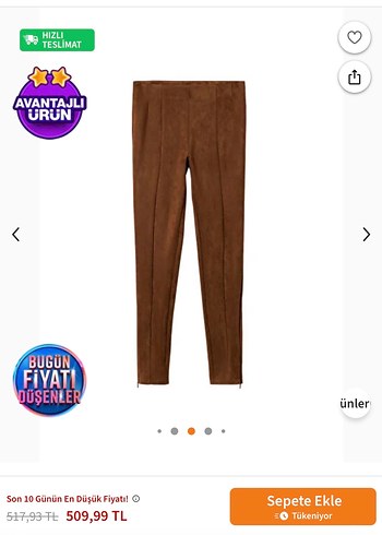 Mango Bej Deri Kadın Skinny Pantolon - Görsel 4