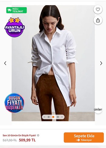 Mango Bej Deri Kadın Skinny Pantolon - Görsel 5