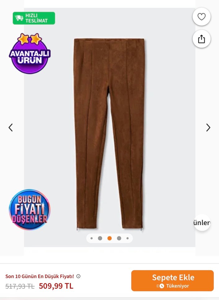 Mango Bej Deri Kadın Skinny Pantolon - Görsel 3