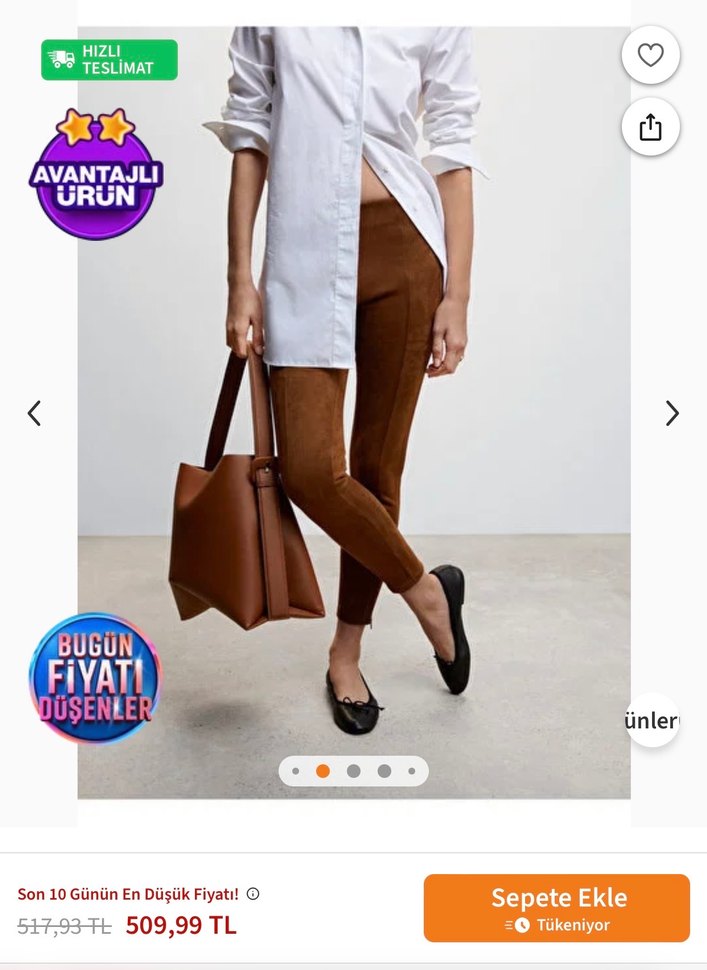 Mango Bej Deri Kadın Skinny Pantolon - Görsel 2