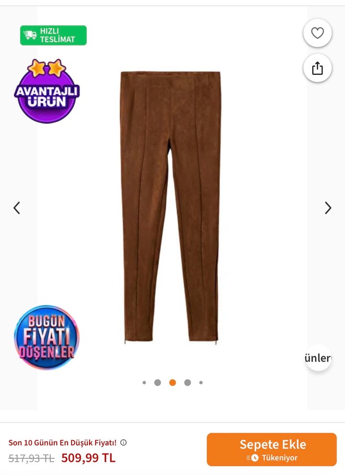 Mango Bej Deri Kadın Skinny Pantolon - Görsel 4