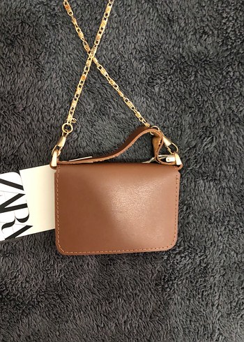 Beden kahverengi Renk Zara Zincir Detaylı Kahverengi Deri Kadın Çanta