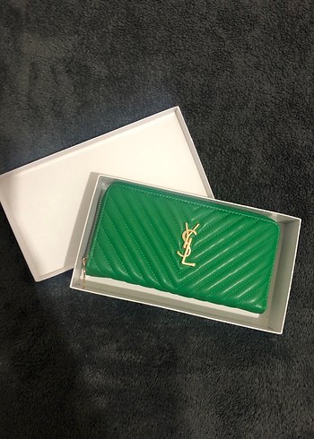 Yves Saint Laurent Parlak Yeşil Deri Kadın Cüzdanı
