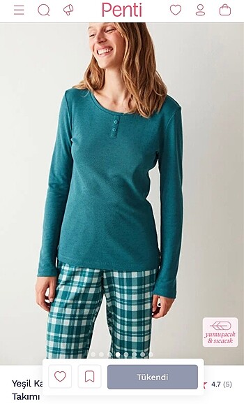 s Beden yeşil Renk Penti pijama takımı