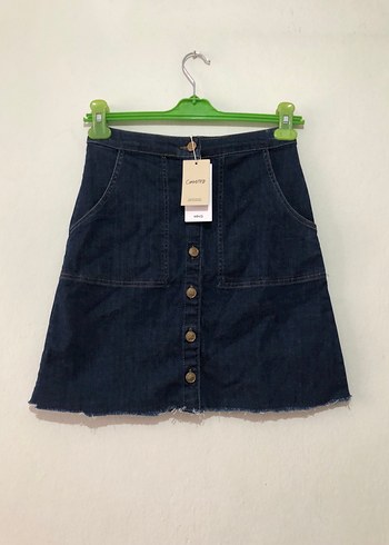 Mango Düğmeli Lacivert Midi Denim Etek