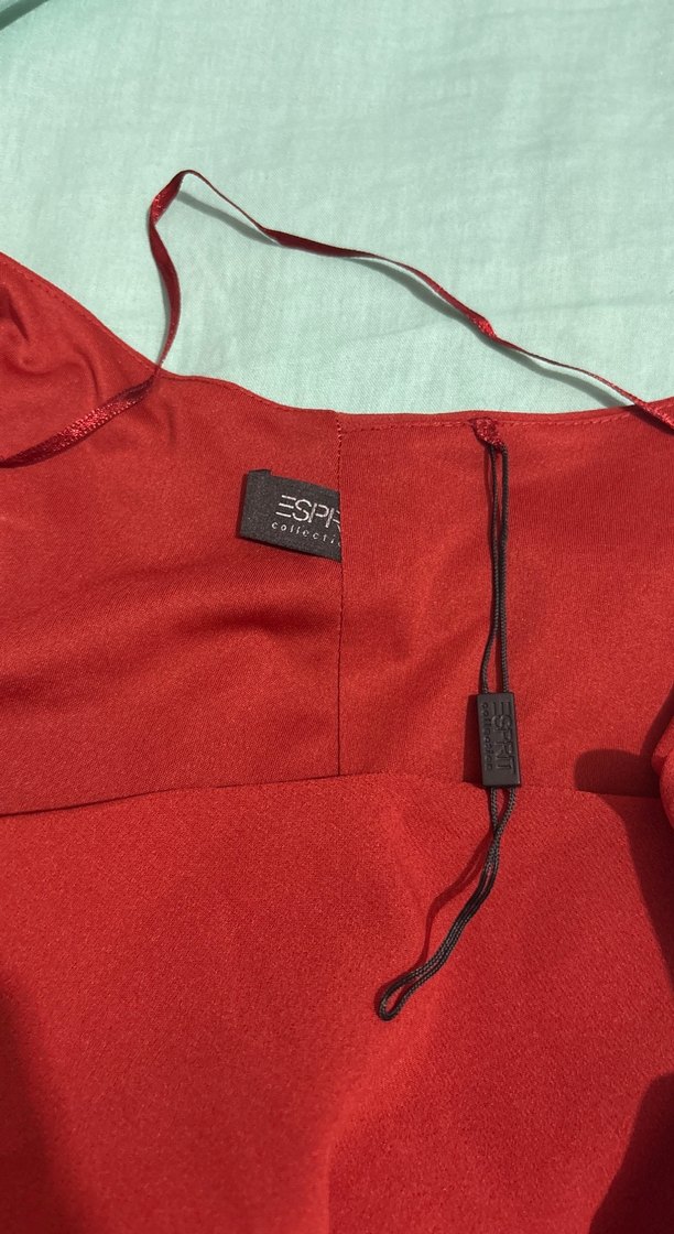 Kiremit rengi Drapeli şal Yaka Midi arkadan büzgülü Elbisesi - Görsel 3