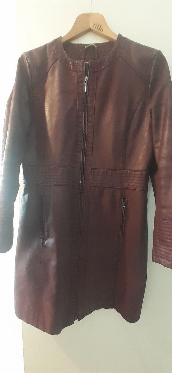 Bordo Deri Kadın Biker Ceket - Görsel 4