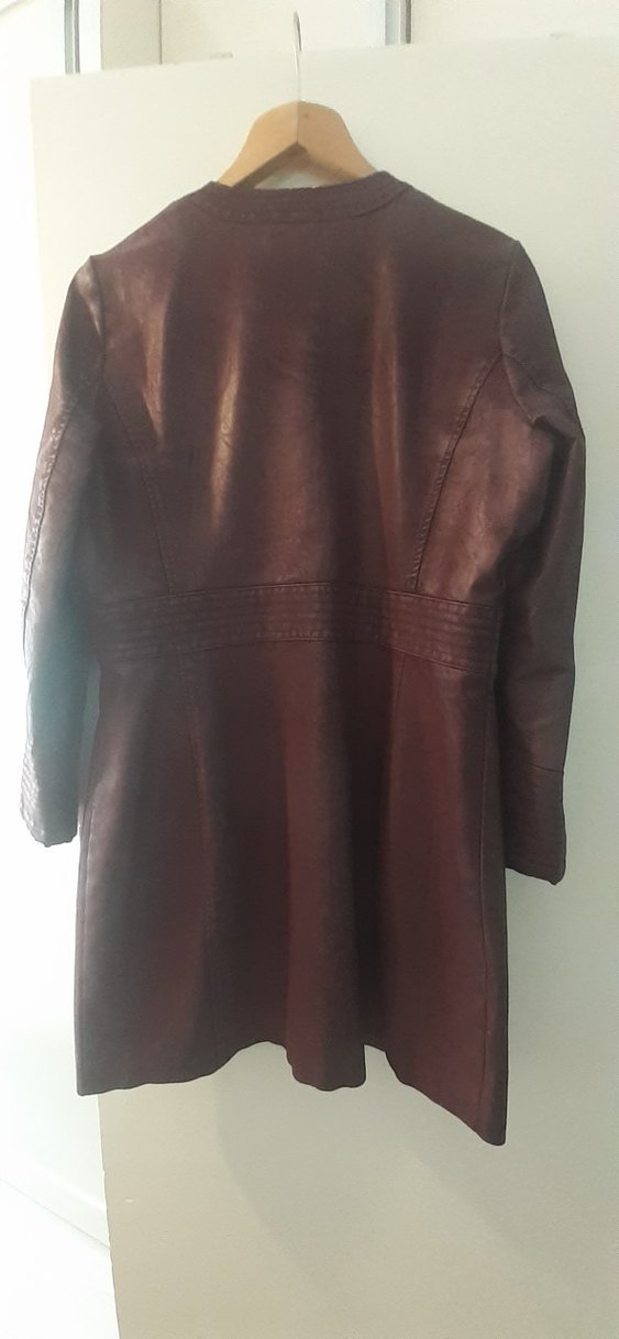 Bordo Deri Kadın Biker Ceket - Görsel 2