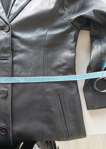 Düğmeli Siyah Kadın Deri Ceket - Görsel 6