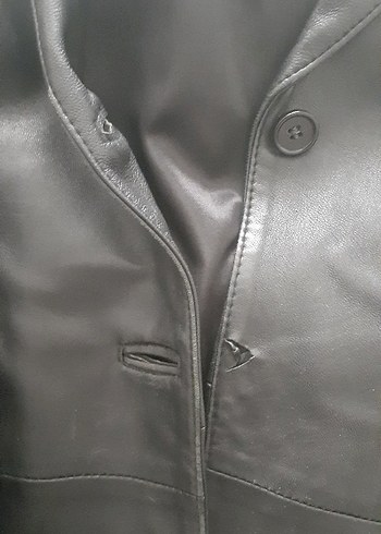 Düğmeli Siyah Kadın Deri Ceket - Görsel 3