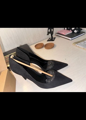 38 Beden Siyah Süet Stiletto Topuklu Kadın Ayakkabı