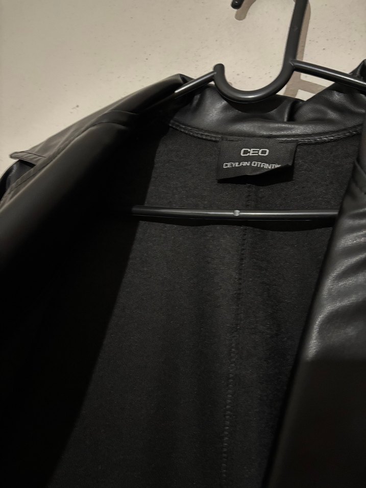 Siyah Deri Midi Ceket - Görsel 4