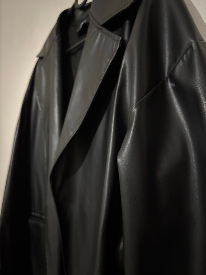 Siyah Deri Midi Ceket - Görsel 3