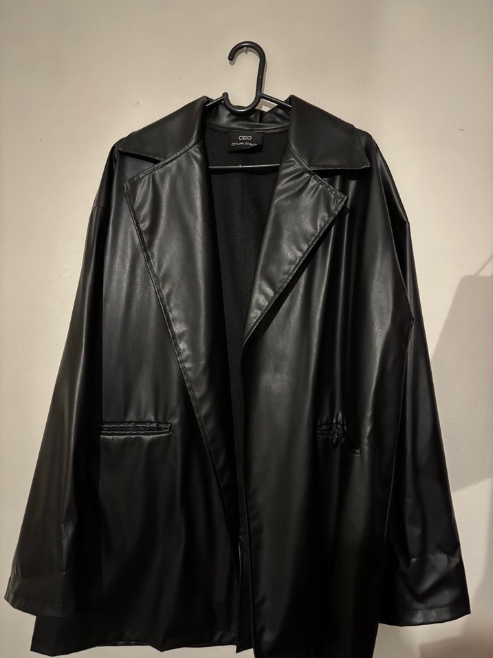 Siyah Deri Midi Ceket - Görsel 2