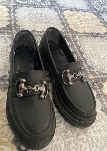 Diğer Siyah Deri Platform Topuklu Gotik Tokalı Kadın Loafer