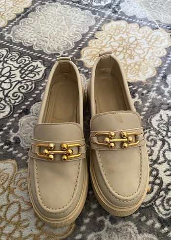 38 Beden Bej Platform Topuklu Kadın Loafer Ayakkabı