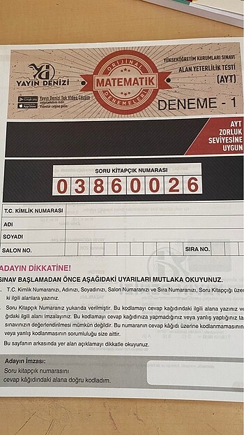  Beden Ayt matematik denemesi