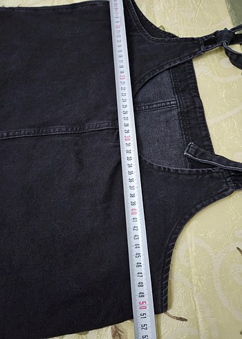 Siyah Rahat Kesim Jean Mini Salopet - Görsel 6