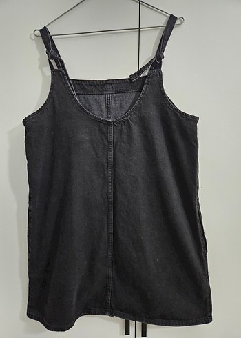 Siyah Rahat Kesim Jean Mini Salopet - Görsel 8