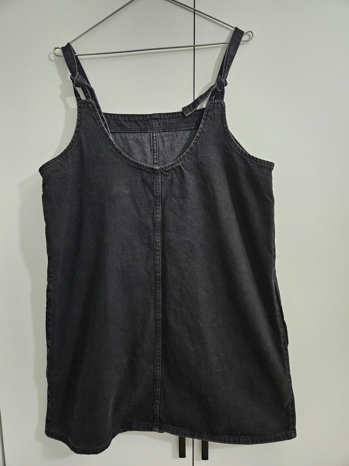 Siyah Rahat Kesim Jean Mini Salopet - Görsel 2