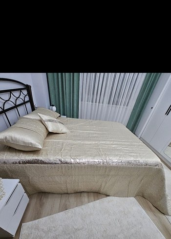 LINENS Bej Payet İşlemeli Parlak Yatak Örtüsü - Görsel 6