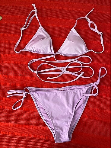 36 Beden mor Renk lila belden bağlamalı bikini