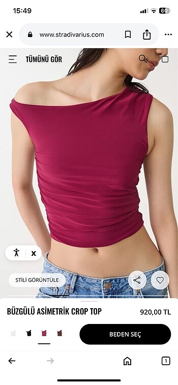 Stradi asimetrik büzgülü crop top