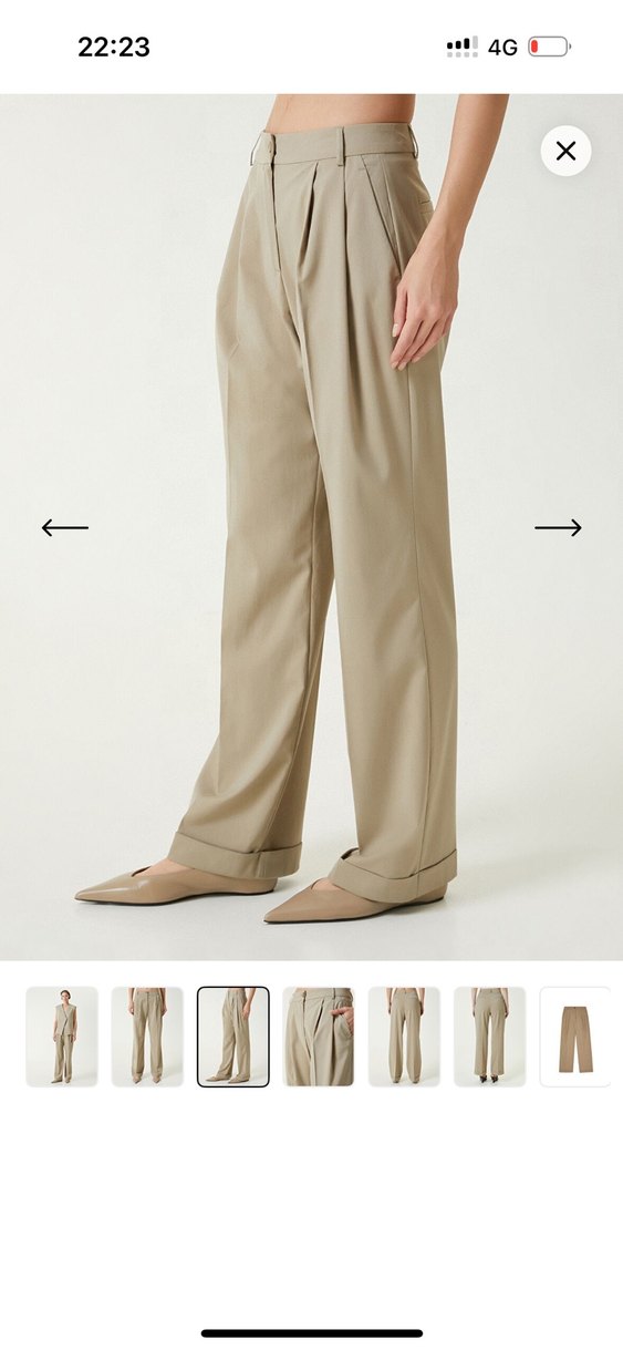 Bej Kadın Kumaş Pantolon - Rahat Kesim - Görsel 2