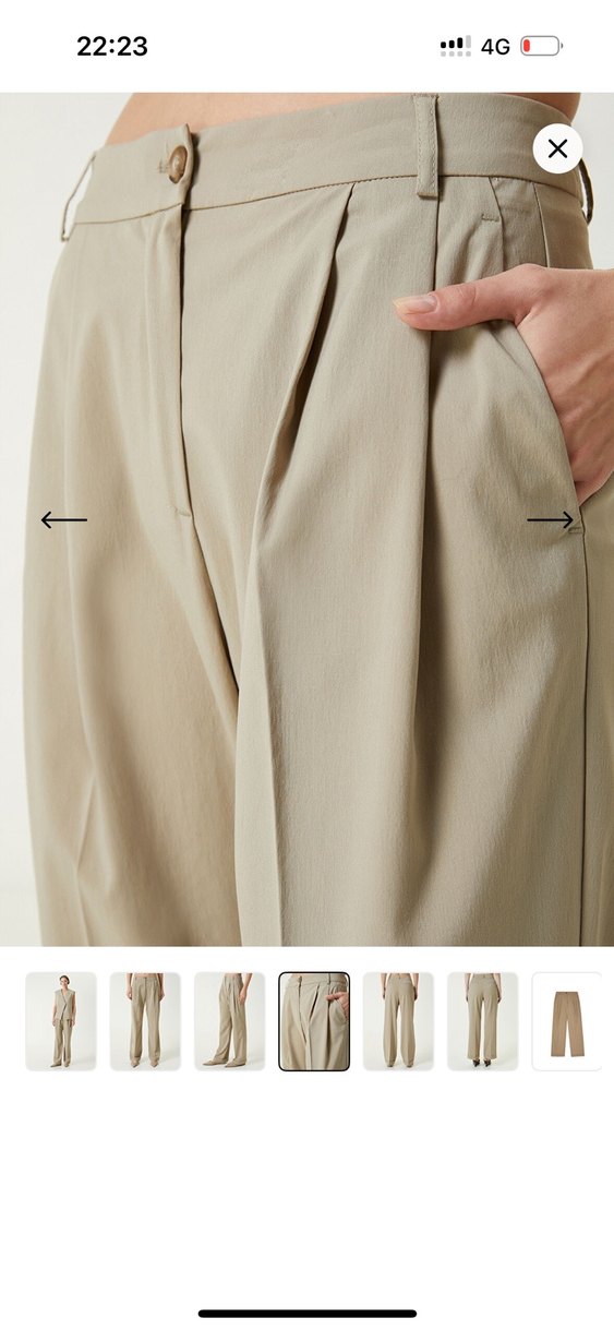 Bej Kadın Kumaş Pantolon - Rahat Kesim - Görsel 3