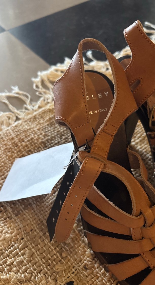 Kahverengi Deri Bohem Platform Topuklu Sandalet - Görsel 2