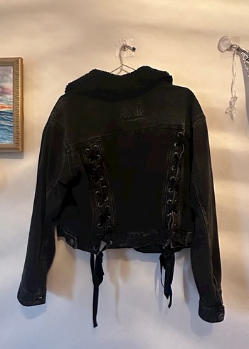 Kemerli Siyah Kadın Denim Ceket - Görsel 2