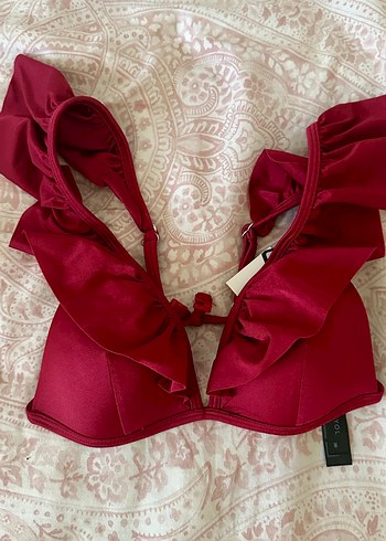 Trendyol & Milla Bordo Fırfırlı Strappy Bikini Üstü