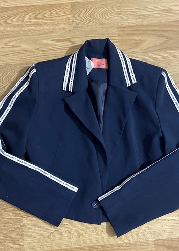 Kadın lacivert Çizgili Kısa Blazer Ceket - Görsel 2