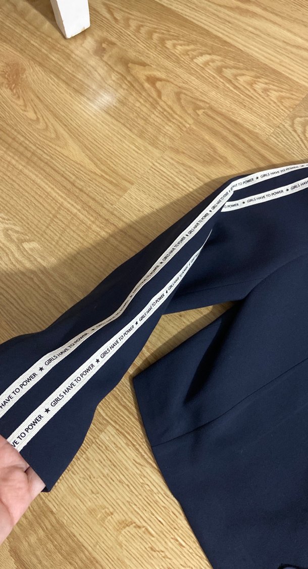 Kadın lacivert Çizgili Kısa Blazer Ceket - Görsel 3