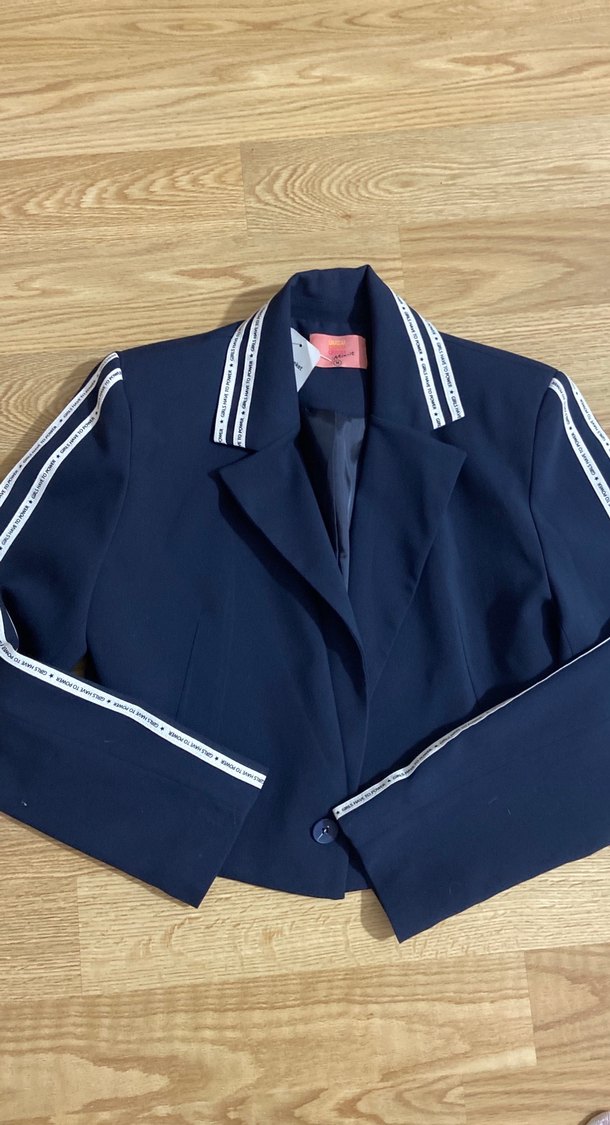 Kadın lacivert Çizgili Kısa Blazer Ceket - Görsel 2