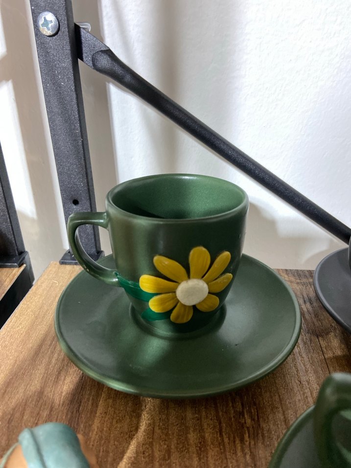Yeşil Papatya Desenli Fincan ve Tabağı - Görsel 2
