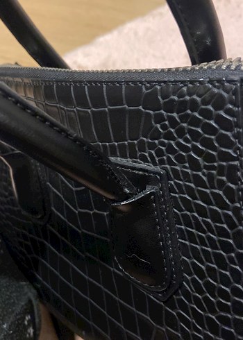 Siyah Deri Yılan Desenli Buckle'lı Kadın Çanta - Görsel 8