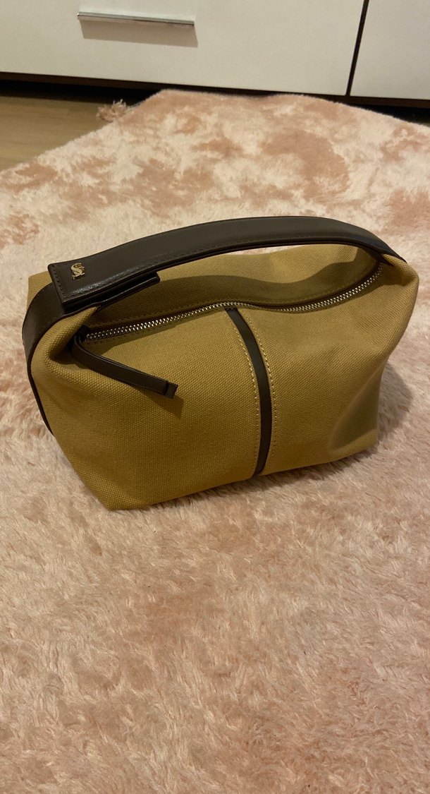 Fermuarlı Bej Keten Kadın Çanta - Görsel 2