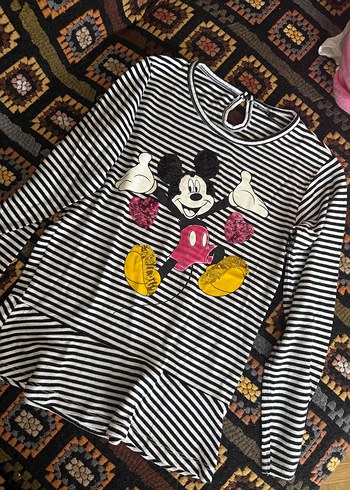 Kız Çocuk Mickey Mouse Baskılı Uzun Kollu Tişört - Görsel 2