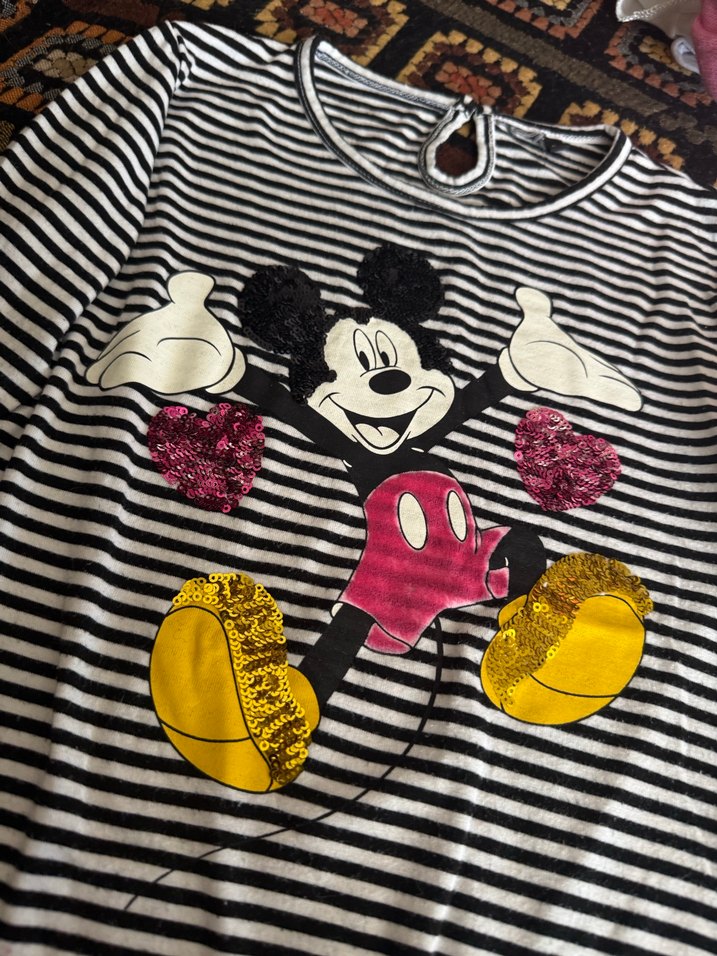 Kız Çocuk Mickey Mouse Baskılı Uzun Kollu Tişört - Görsel 4