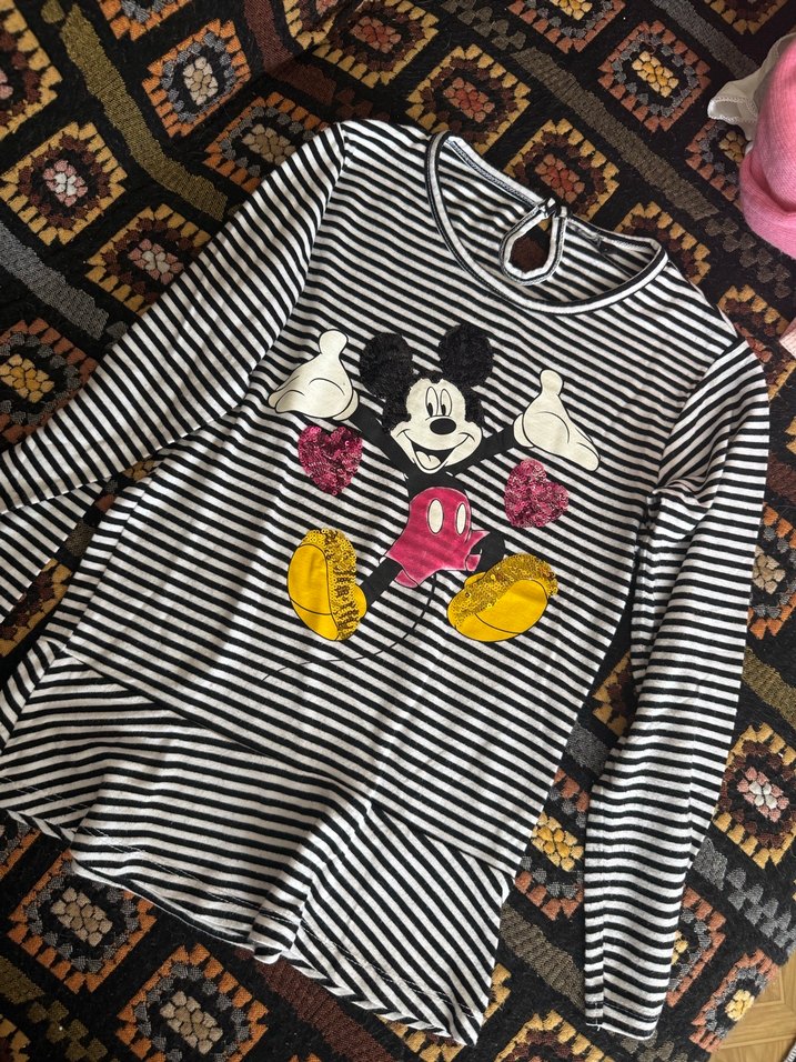 Kız Çocuk Mickey Mouse Baskılı Uzun Kollu Tişört - Görsel 2