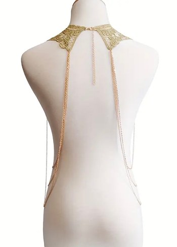 Dantel Detaylı Bohem Altın Rengi Vücut Zinciri - Görsel 3