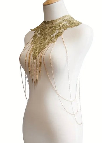 Dantel Detaylı Bohem Altın Rengi Vücut Zinciri - Görsel 2