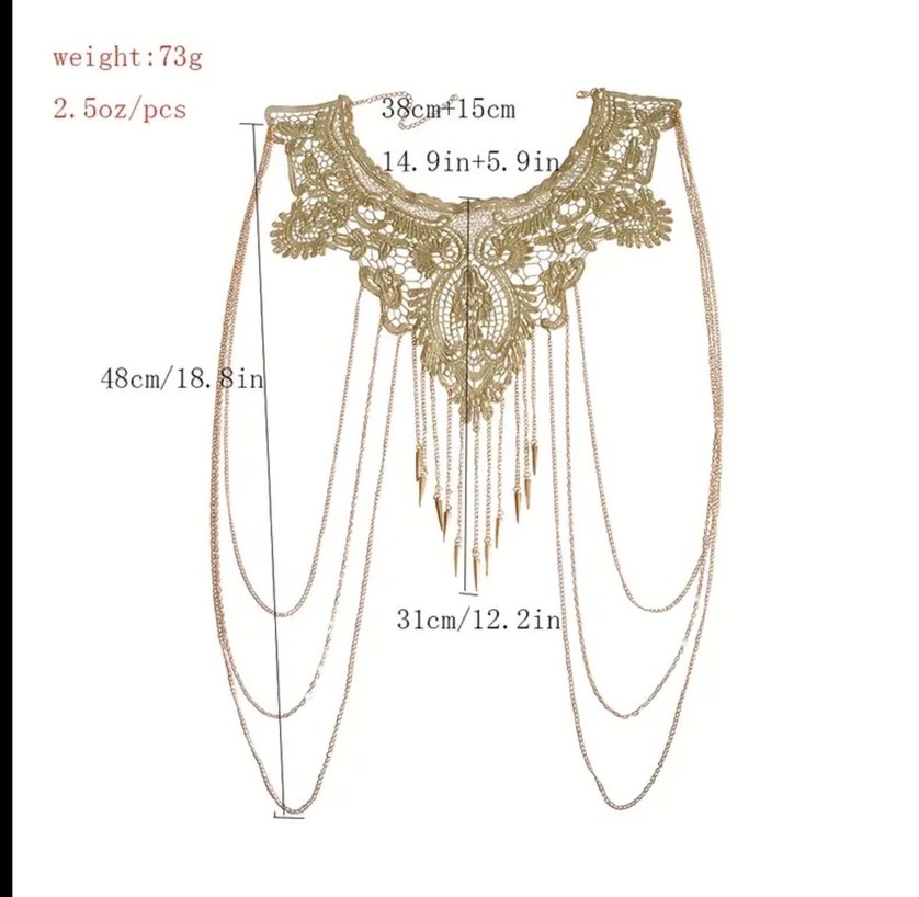 Dantel Detaylı Bohem Altın Rengi Vücut Zinciri - Görsel 4