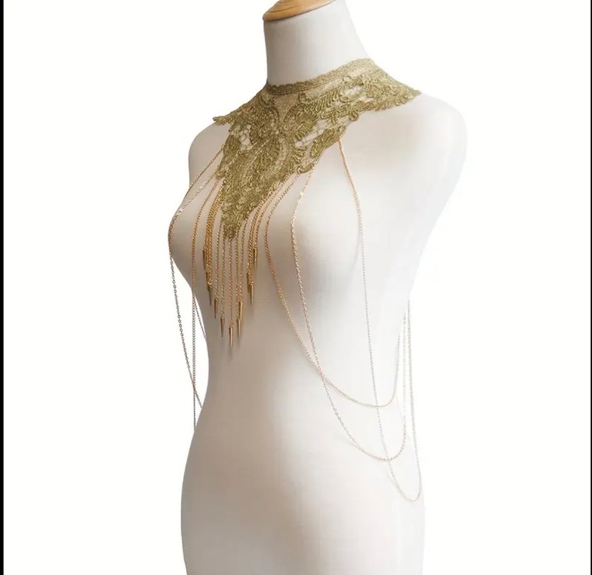 Dantel Detaylı Bohem Altın Rengi Vücut Zinciri - Görsel 2