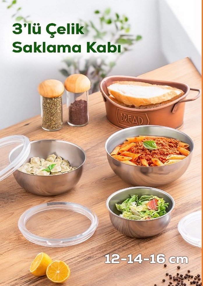 Paslanmaz Çelik Saklama Kabı Seti - Görsel 3