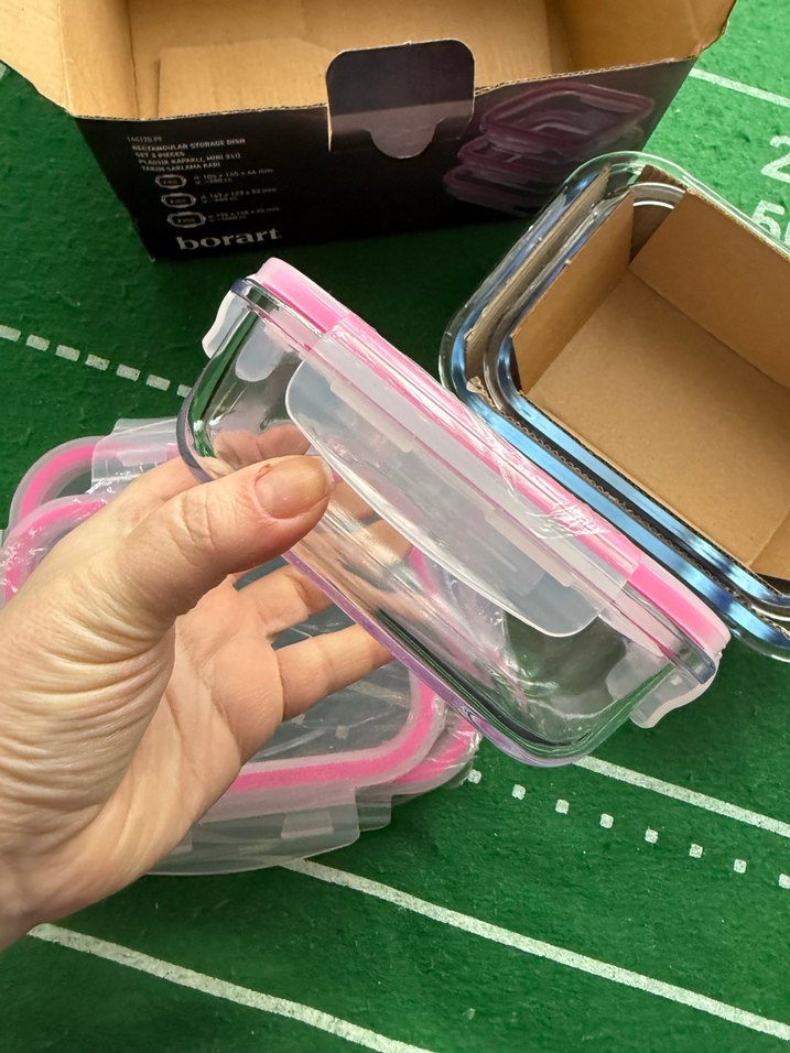 Borart Pembe Kapaklı Cam Saklama Kabı Seti - Görsel 5